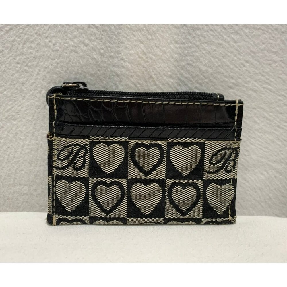 Brighton Zip Top Card Case Holder Wallet Black Grey Heart Canvas